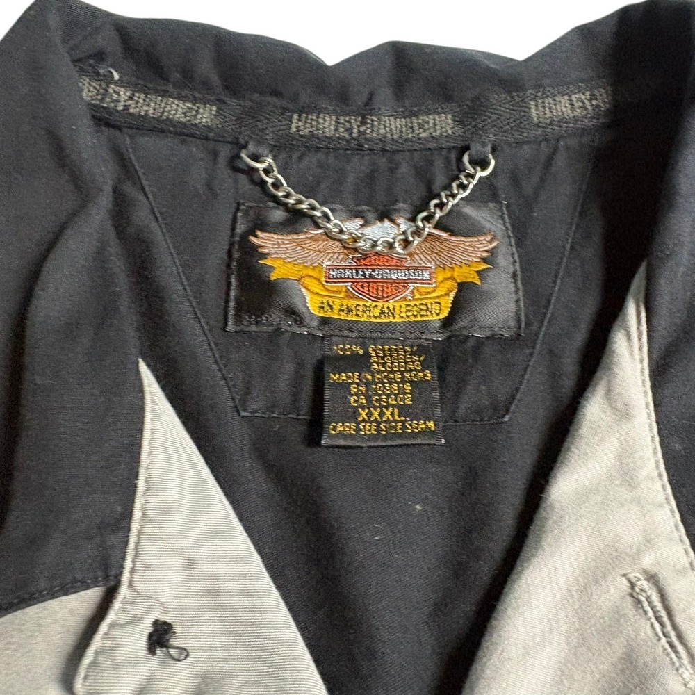 Harley-Davidson‎ Button Up Shirt XXXL Tan Black Embroidered Colorblock Biker